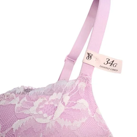 Victorias Secret Lightly Lined Demi Lace Bra, Underwire, Purple, Large Cup,  34G - Picture 2 of 5